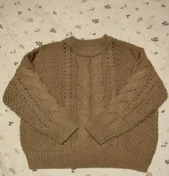 Samansa　Mos2 ゆったりベージュ ケーブルニットセーター