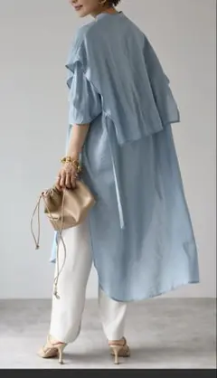 ボンジュールサガン　バンドカラーデザインシャツワンピース