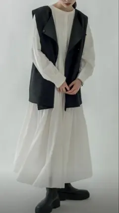 起毛ジレ ロングベスト チャコールグレー レディース　mystic