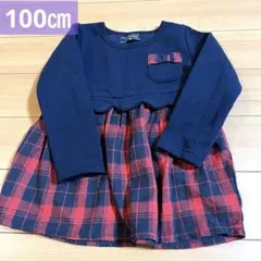 ネイビー& レッドチェック♡ チュニック　トレーナー　100㎝