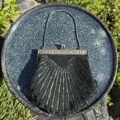 ヴィンテージ　ビーズ装飾 フリンジ クラッチバッグ　グリーン系