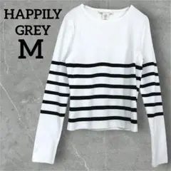 ✨HAPPILY GREY 【M】ストライプ　長袖トップス　ホワイト