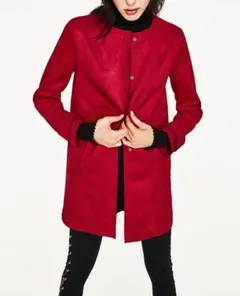 ZARA ザラ　フェイクスエード　ノーカラー　コート　レッド　赤　ジャケット