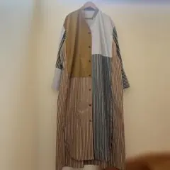 美品　osmosis オズモーシス　長袖シャツワンピース　ストライプ　マキシ丈
