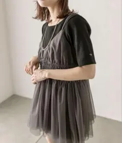 大人気 完売色 新品 mystic シャーリングキャミソール チャコールグレー