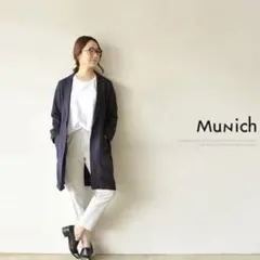 Munich 日本製 リネン×リヨセル ロングジャケット アウター　ネイビーのサムネイル