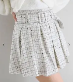 チェック柄プリーツスカート ベルト付き