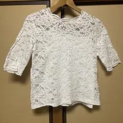 キャミ付き花柄白レースシャツ五分袖★LOWRYSFARMローリーズファーム