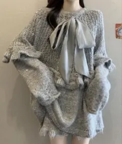 【ViViDAY】 フロントリボン ニットプルオーバー スカート セットアップ