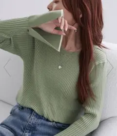 discoat リブ袖フレアパイピングプルオーバー　ミント　グリーン