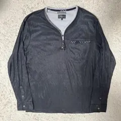 MALE&Co. 光沢 多重ジップ レイヤード風 ストライプT 00s Y2Kのサムネイル