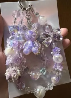 スマホストラップ うさぎストラップ 大玉ストラップ 高級ストラップ ハンドメイド