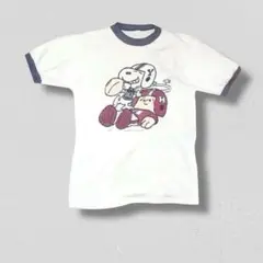 ▪️70s ARTEX スヌーピー tシャツ リンガー ラグビー 茄子紺 白×青