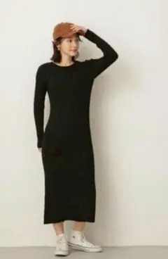 リブニットワンピース 長袖