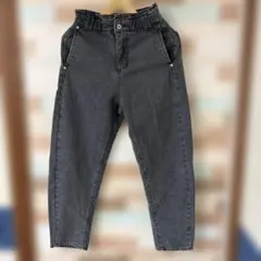 マムジーンズ！ダークグレー ハイウエストデニムパンツ 低身長の方にオススメ