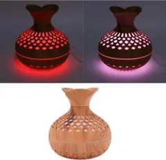木目調 花瓶型加湿器 多色LED 香りディフューザー USB 癒しモード 安眠