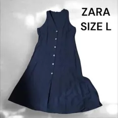 ZARA ブラックノースリーブ ワンピース Lベルト紛失リネンブレンド