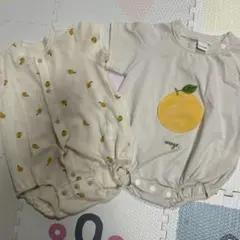 レモン柄＆オレンジロンパースセット