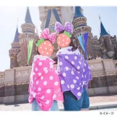 ディズニーリゾート♥ミニーマウス♡リボン付きフードタオル♥赤 ドット プール