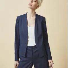 美品 theory セオリー ノーカラー ジャケット ストレッチ ネイビー 濃紺