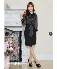 SOBRE　ソブレ襟付きラップブラウジングワンピース　XL