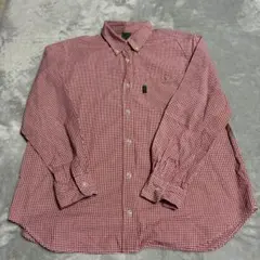 レトロ、赤、ギンガムチェック、長袖シャツ