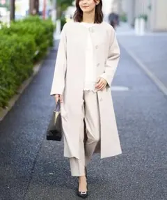 a.v.v 2WAYノーカラー ロングコート グレージュ バックタック ゆったり