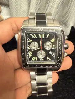 クォーツ腕時計 タキメーター付き 黒