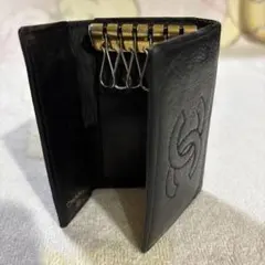 CHANEL キャビアスキン レザー ココマーク 6連キーケース 黒 付属品
