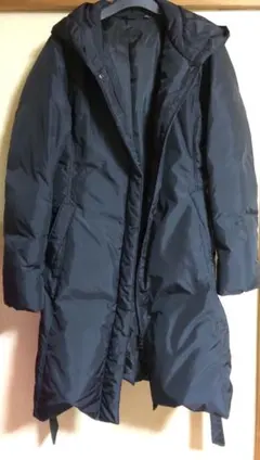 ユニクロ フード付きブラックロングダウンジャケット L