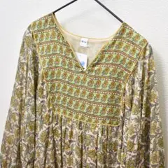 新品 インド綿ワンピース 花柄 アジアン エスニック ブロックプリント Oタイプ