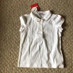 【新品未使用】タグ付きのミキハウス ホワイト ポロシャツ 80うさぎ刺繍女の子