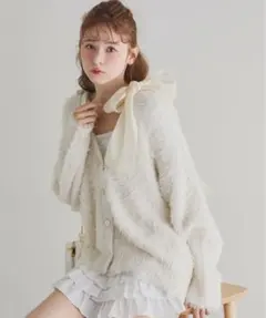 NICE CLAUP あざとモテフェザーロングカーディガン ホワイト