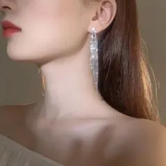 SHEIN ラインストーン ピアス シルバー タッセル ドロップ