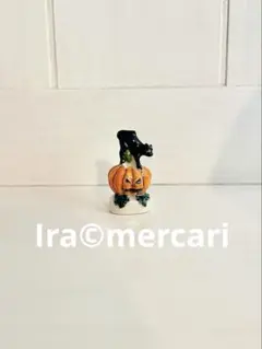 ハロウィン　黒猫とかぼちゃ　フェーブ　フランス　フェーヴ　ミニチュア　陶器