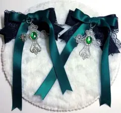 ヘアクリップ　BIG 十字架　リボン　量産型　地雷　ゴスロリ