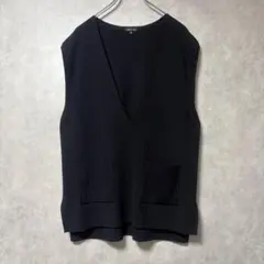INDIVI 深Vネック リブニットベスト ネイビー 38 美品のサムネイル