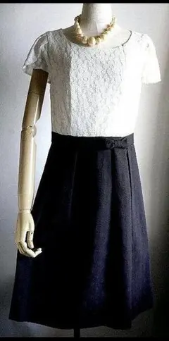 新品９号白黒レースバイカラーワンピース　入学式フォーマルセレモニーオケージョン