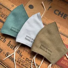 ハンドメイド布マスク★10272 子供用 カーキ 水色 グリーン系。白ゴム