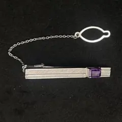 な*ん様 ネクタイピン シルバー　紫石 チェーン付き 紳士用