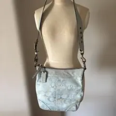 COACH アクセサリーポーチ ワンショルダーバッグ　シグネチャー 水色 y2k COACH アクセサリーポーチ ワンショルダーバッグ シグネチャー 水色