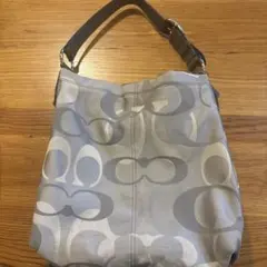 美品COACH ショルダーバッグシグネチャー ストライプ グリーン F13362 