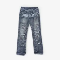 【希少】 LOWBOX クラッシュ デニムパンツ W84 Y2K 鬼ヒゲ 平成