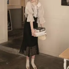 2wayキャンディースリーブシアーブラウス＆総レースキャミソールドレス　結婚式