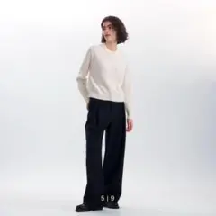 (L02355) ユニクロ ブラッシュドジャージータックワイドパンツ L