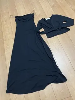ロングキャミワンピース　ブラック　ボレロセット