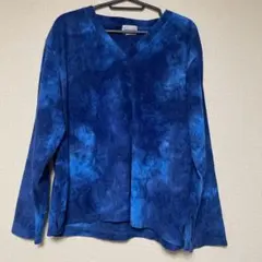 青 Vネック トレーナー　フリース　スウェット　トップス　ブルー　【XL】