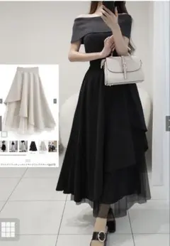 【GRL】アシンメトリー黒ロングスカート