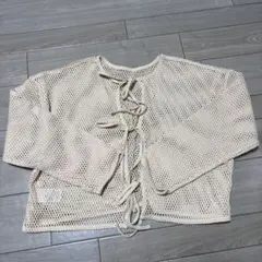 LOWRYS FARM ベージュ メッシュ 長袖カーディガン