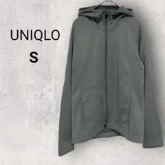 ユニクロ 長袖 ブロックテックフリースパーカー S グレー ジップアップ 裏起毛